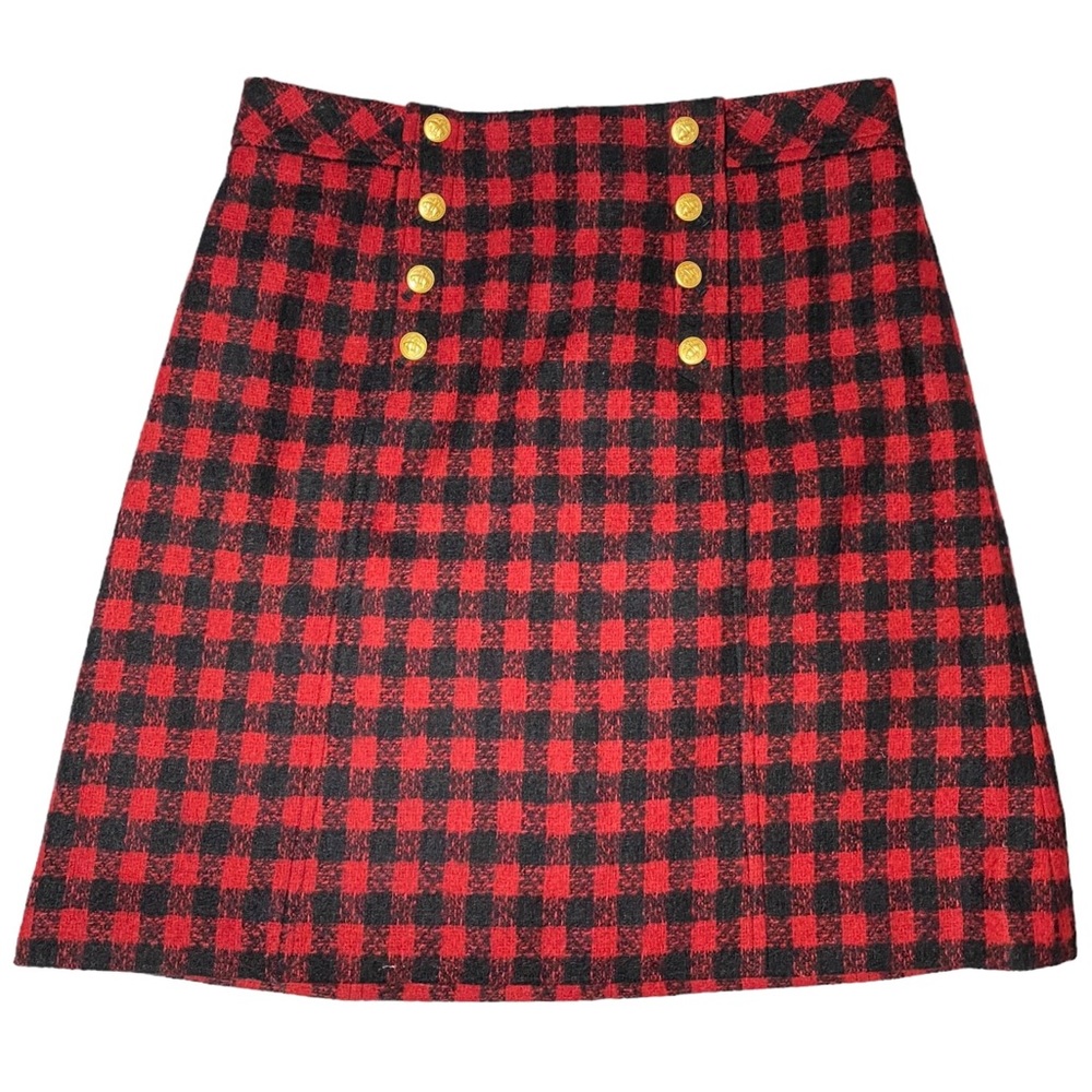 Brooks Brothers Skirt Red Black Gingham Checkered‎ Plaid Gold button size 2